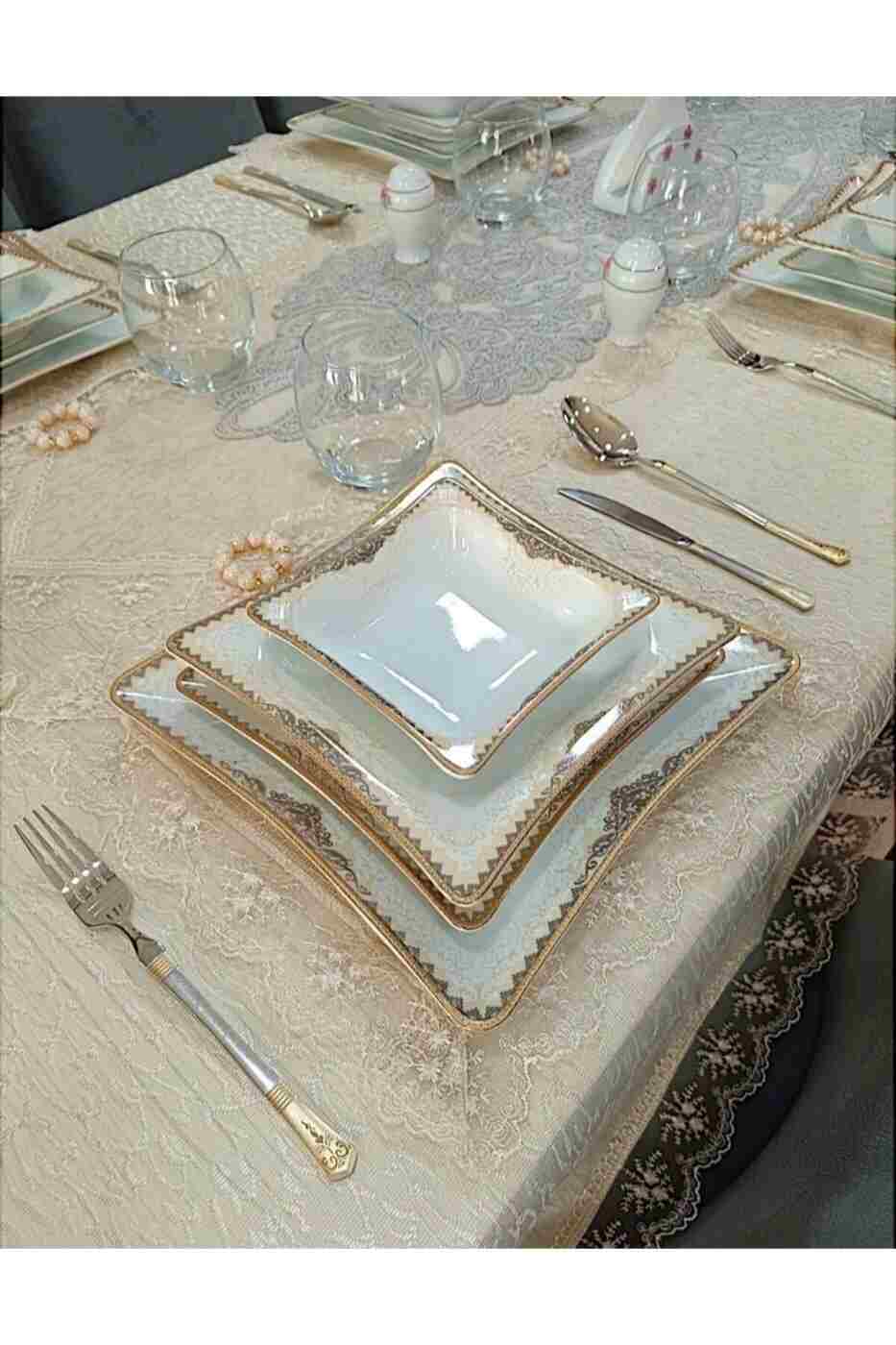 2bbb2c45573a58cb6eda7a4f25fc4a35 Pars 24 Parça 6 Kişilik Porselen Gold Detaylı Yemek Takımı - Görsel 1