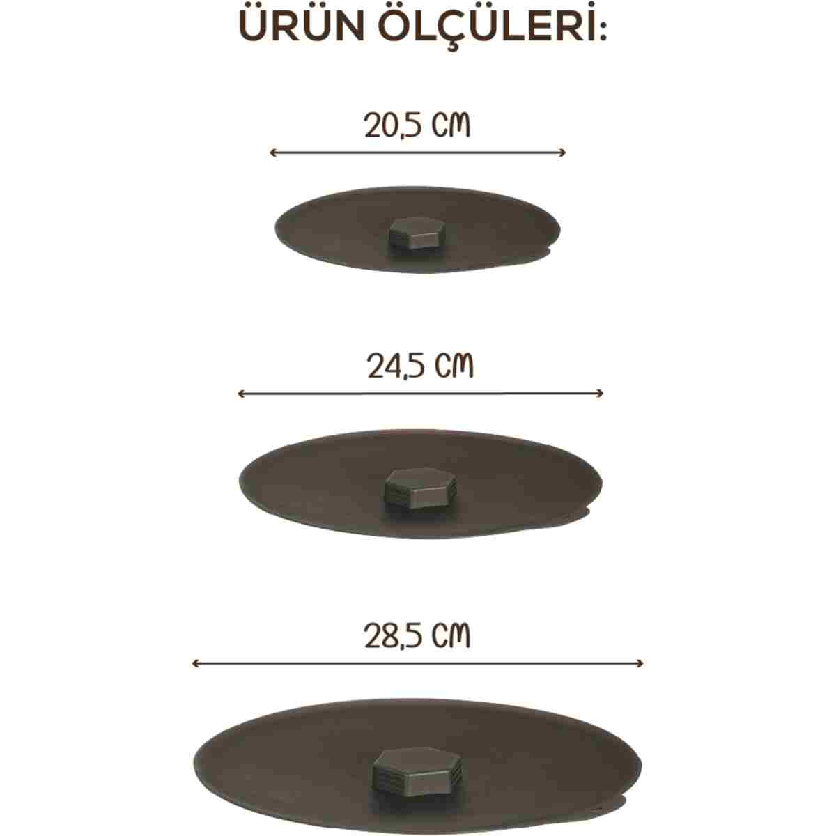 Vienev 3lü Silikon Tencere Tava Kapağı Isı Koruyucu Antrasit Renk - Görsel 7