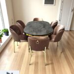 NUNKA HOME Arya Gold Line Serisi Cappuccino Renk +6 Sandalyeli Mdf Lak Panel İroni Masa Takımı