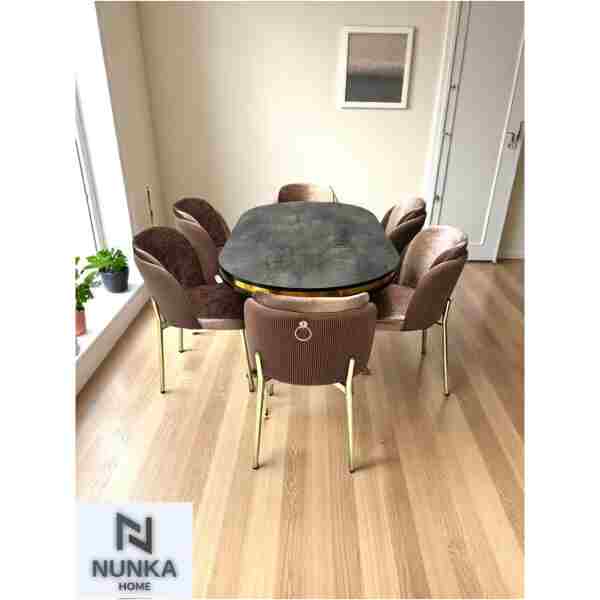 NUNKA HOME Arya Gold Line Serisi Cappuccino Renk +6 Sandalyeli Mdf Lak Panel İroni Masa Takımı