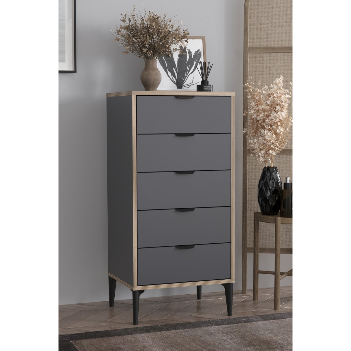 SARMOBİ Arden 5 Çekmeceli Şifonyer/Çamaşırlık 50x105x40 cm Antrasit – Modern Tasarım - Görsel 2
