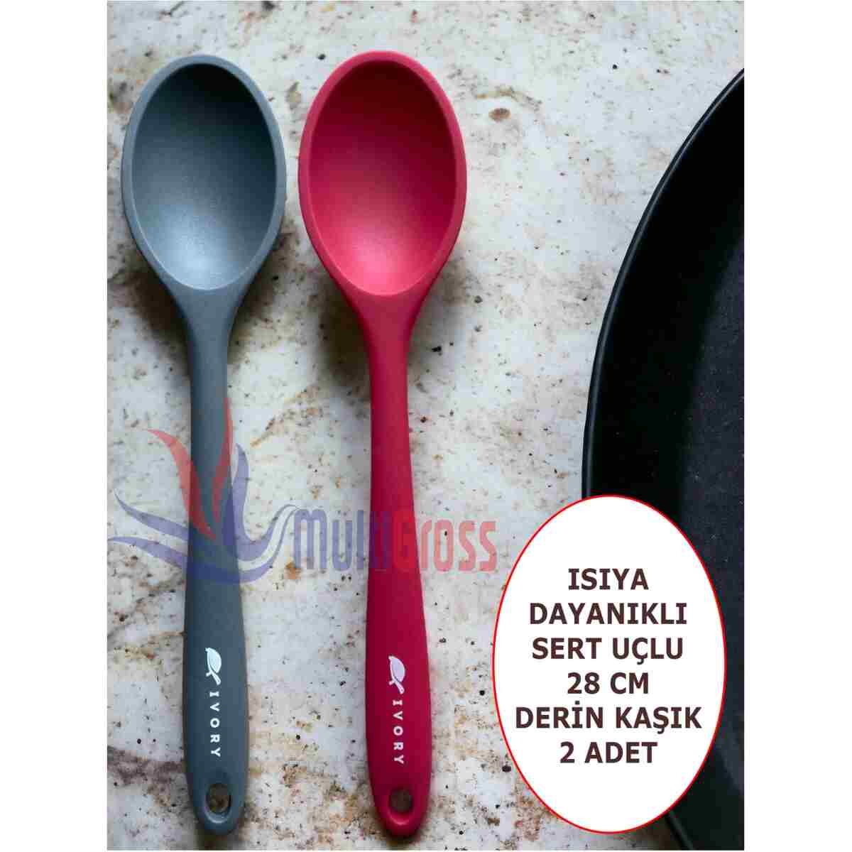 Multiamo İvory Sert Uçlu Isıya Dayanıklı Yanmaz Yapışmaz Silikon 28 Cm Kaşık Seti 2 Adet - Görsel 7
