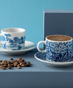 English Home Zebra Porselen 4 Parça 2 Kişilik Kahve Fincan Takımı Lacivert