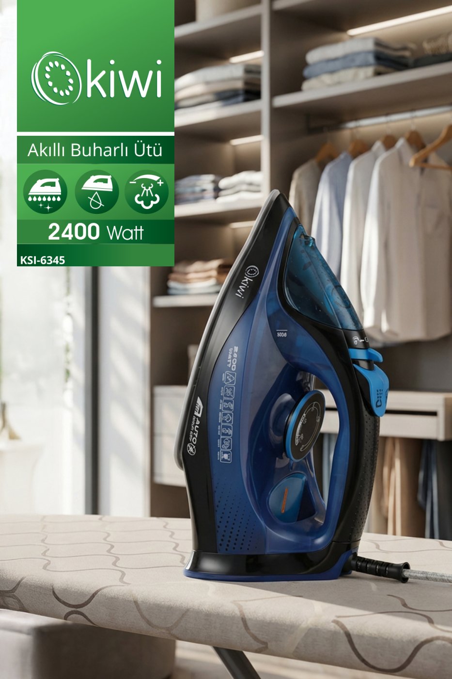 Kiwi 2400 W Seramik Tabanlı Buharlı Ütü KSI-6345