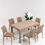 SANDALİE Rattan Large Cappucino Masa Takımı Bahçe&balkon 1 Masa + 6 Sandalye