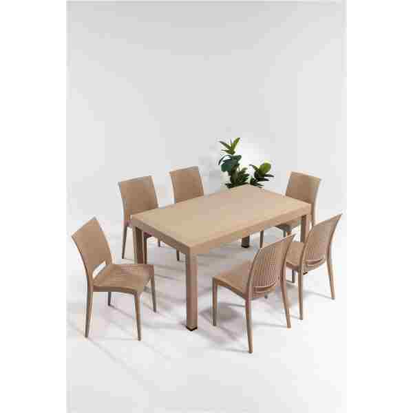 SANDALİE Rattan Large Cappucino Masa Takımı Bahçe&balkon 1 Masa + 6 Sandalye