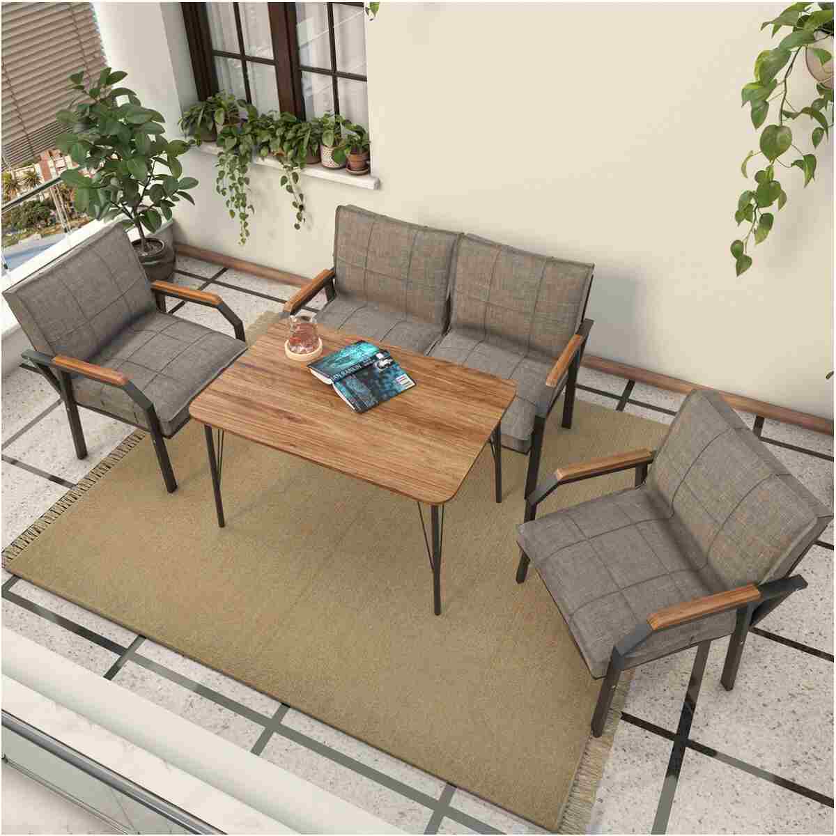Mygusi Hayal Balkon, Bahçe, Cafe, Metal Kanepe Koltuk Takımı , Bahçe Mobilyası, 60x90 Masalı - 211 Koyu Gri - Görsel 4