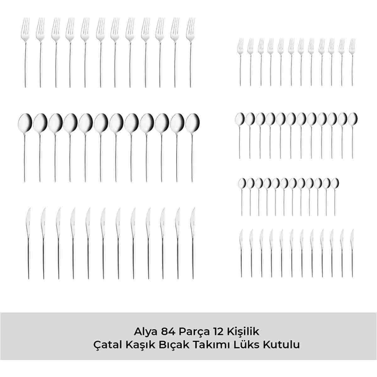 Emsan Alya 84 Parça 12 Kişilik Çatal Kaşık Bıçak Takımı Lüks Kutulu - Görsel 6