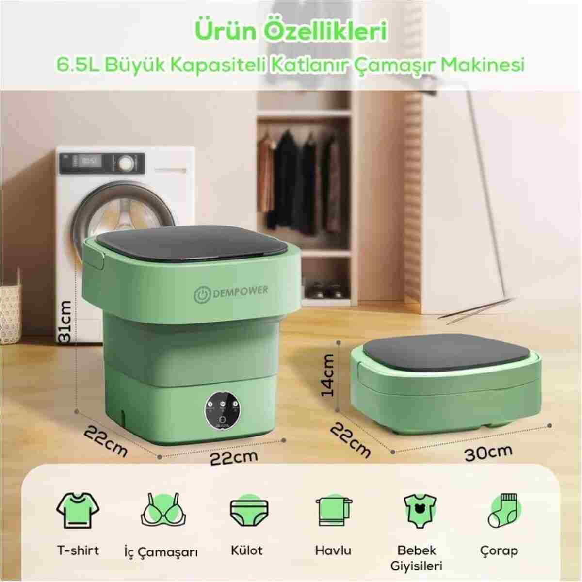 DEMPOWER Katlanabilir Çamaşır Makinesi - Seyahat, Kamp Ve Küçük Yaşam Alanları Için Ideal - Görsel 2