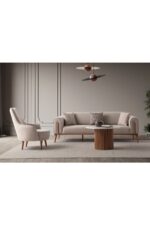 EDSY HOME Riva 3+3+1+1 Koltuk Takımı Sütlü Kahve - Görsel 3
