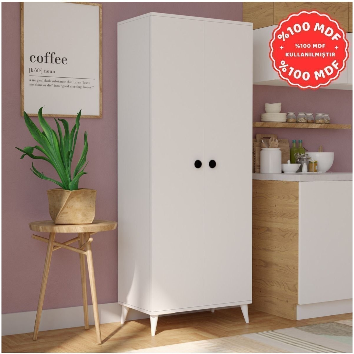 İMBAŞ 2 Kapaklı 5 Raflı MEGA Çok Amaçlı Mutfak Dolabı Banyo Dolabı Beyaz %100 MDF - Görsel 2