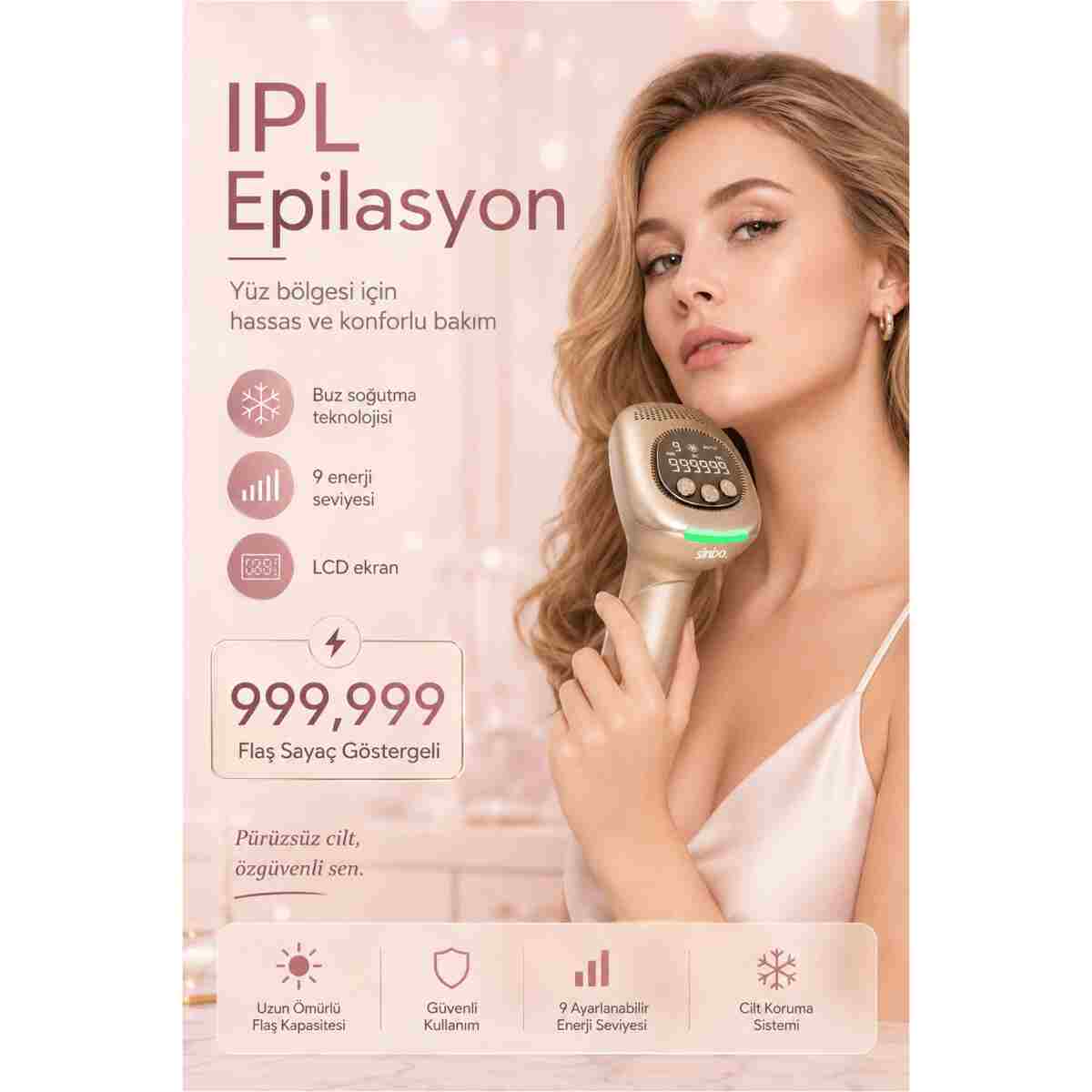 Sinbo SEL-6044 IPL Buz Lazer Epilasyon 999.999 Atım Otomatik/Manuel Dijital Ekran - Görsel 10
