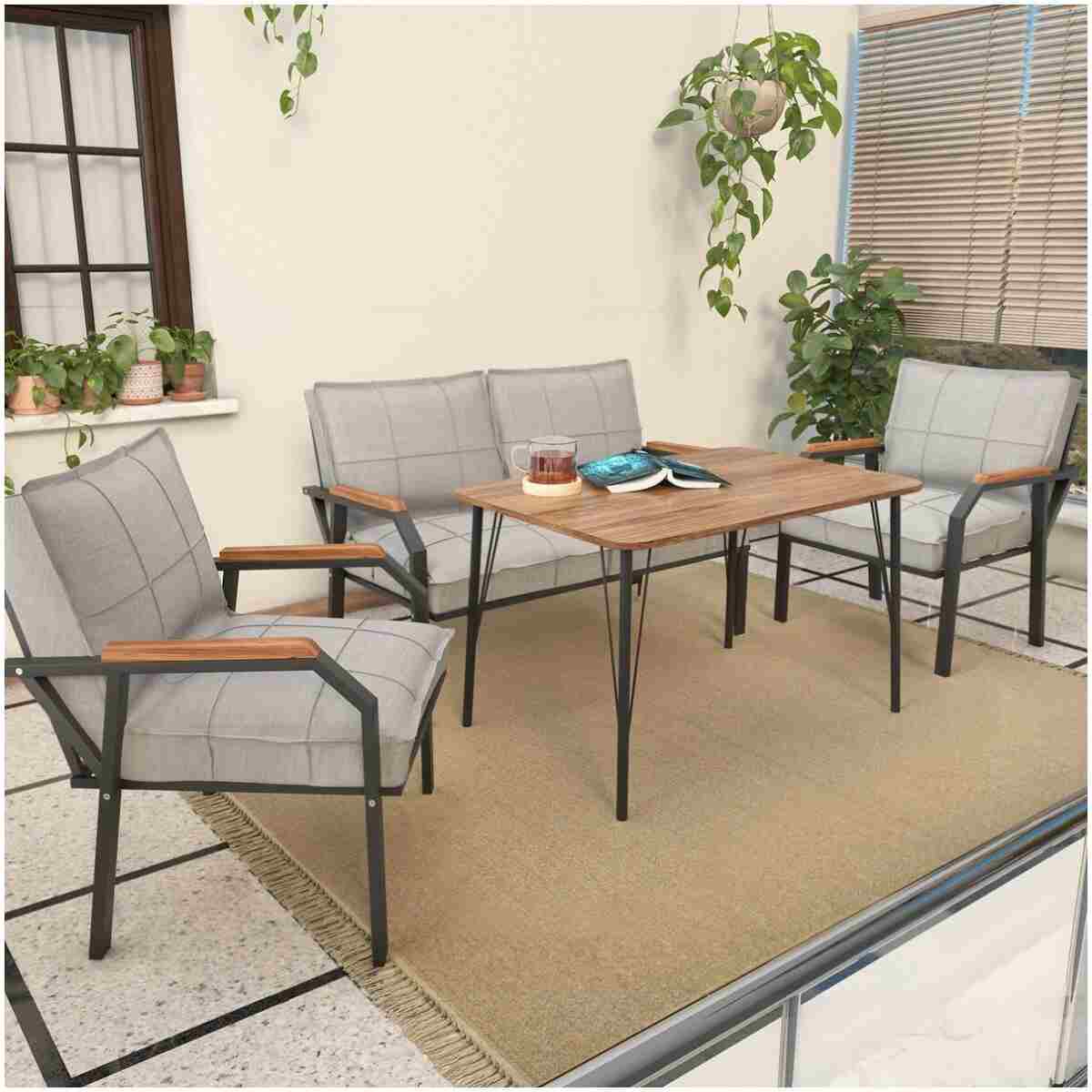 Mygusi Hayal Balkon, Bahçe, Cafe, Metal Kanepe Koltuk Takımı , Bahçe Mobilyası, 60x90 Masalı - 211 Açık Gri - Görsel 2