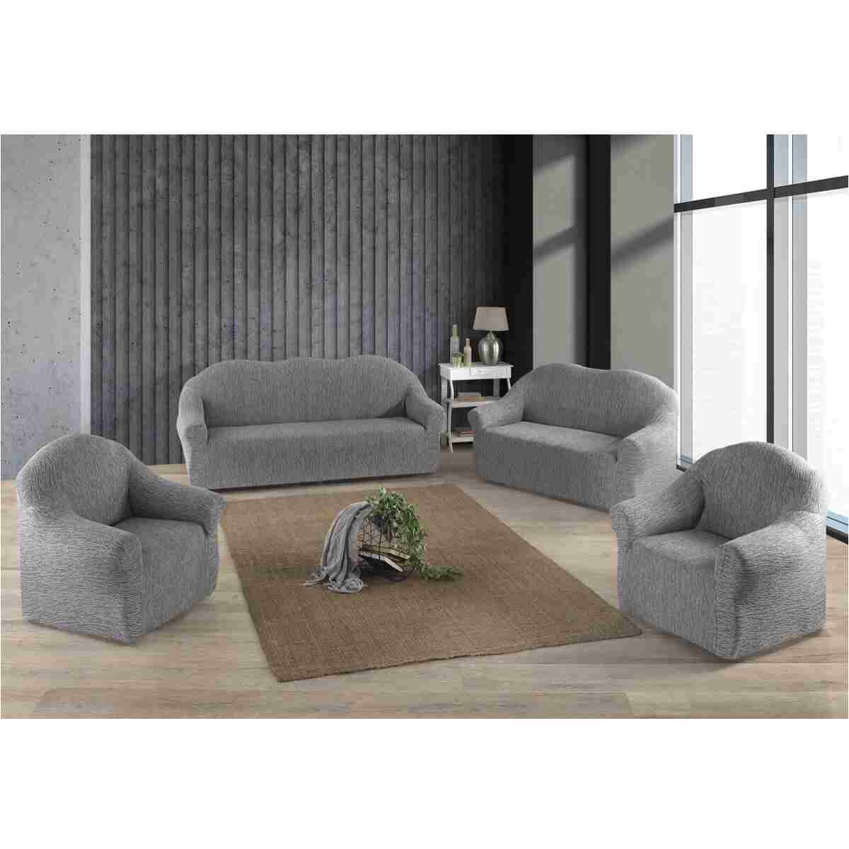 Gerbera Home Collection Jakarlı Ağaç Kabuğu Koltuk Örtüsü Takımı 3+2+1+1 Bej Renk - Görsel 9