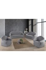 Gerbera Home Collection Jakarlı Ağaç Kabuğu Koltuk Örtüsü Takımı 3+2+1+1 Bej Renk - Görsel 9