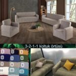 Gerbera Home Collection Jakarlı Ağaç Kabuğu Koltuk Örtüsü Takımı 3+2+1+1 Bej Renk
