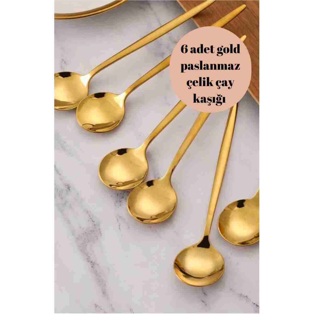 BRE HOME 6 adet titantum parlak Gold paslanmaz çelik çay kaşığı kararmaz - Görsel 3