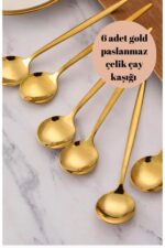 BRE HOME 6 adet titantum parlak Gold paslanmaz çelik çay kaşığı kararmaz - Görsel 3