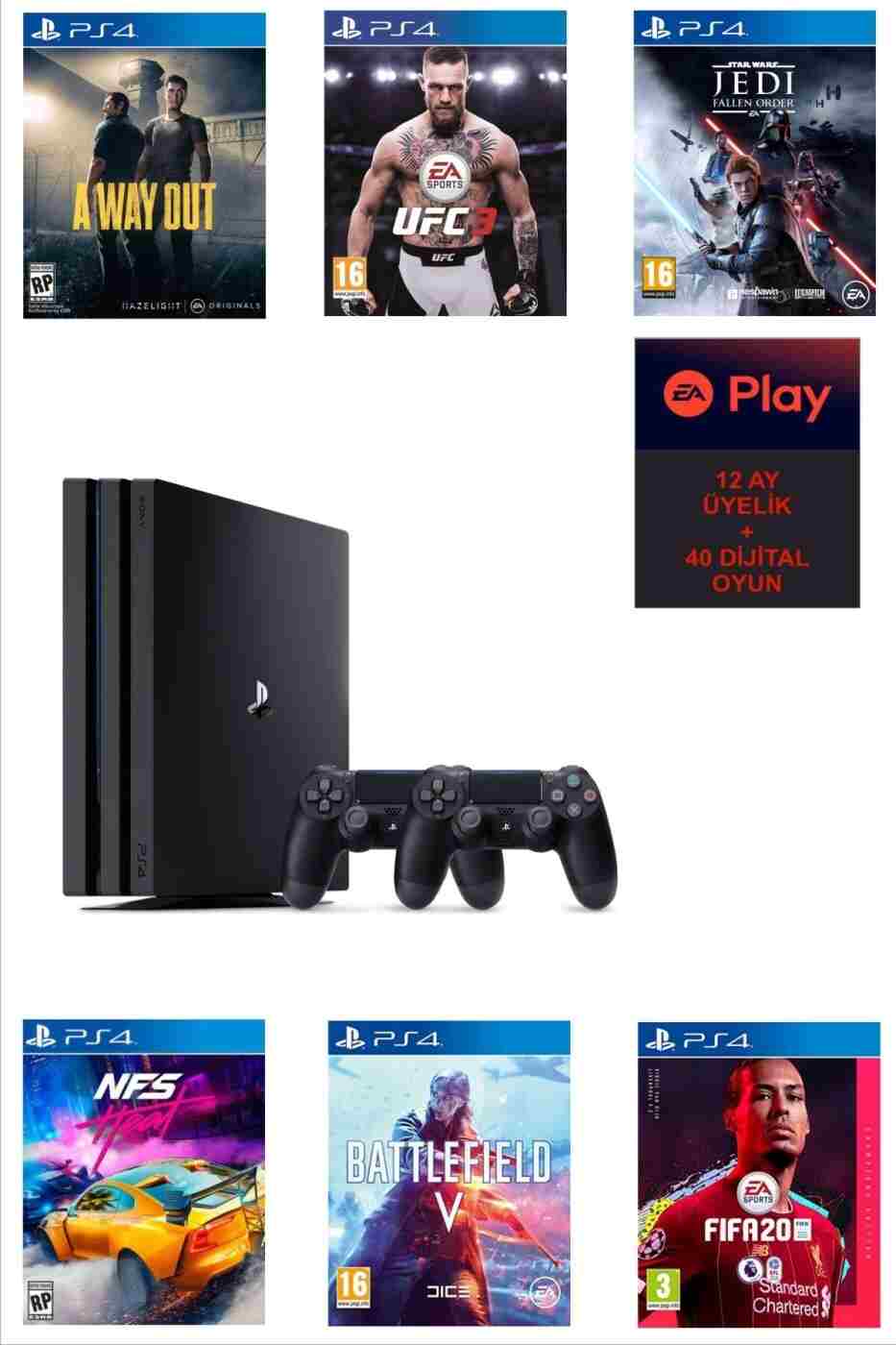 Konsol Market Playstation 4 Pro 1 Tb (Yenilenmiş Cihaz) + 2. Ps4 Kol + 1 Yıllık Ea Play Üyeliği + 44 Dijital Oyun