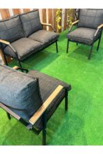 UFUK HOME Linda 211 Antrasit Fermuarlı Bahçe Balkon Takımı, Cafe, Salon - Metal Kanepe Koltuk Takımı - Görsel 9