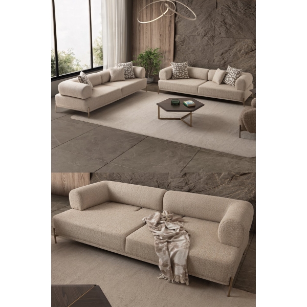 indes home Mokka 3+3 Koltuk Takımı Krem Renk