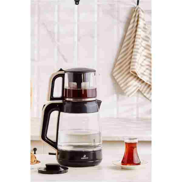 Karaca Glass Tea Xl 2 In 1 Cam Su Isıtıcı & Çay Makinesi Krem