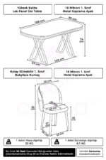 Canisa Zae Serisi 90x168 Lak Panel Beyaz Mermer Desen Krom Ayak Masa Takımı 6 Gri Sandalye - Görsel 4
