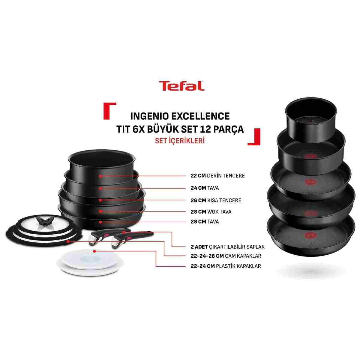 TEFAL Ingenio Excellence 6X Büyük Tava Tencere Seti - 12 Parça - Görsel 2