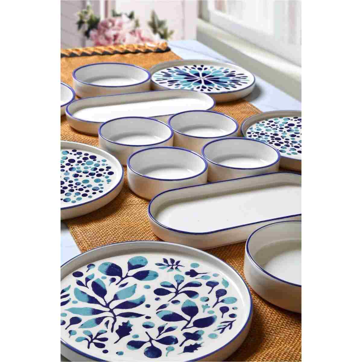 Kitchen Life 14 Parça 6 Kişilik Stackable Blue Etnik Kahvaltı Takımı - Lüx Kahvaltılık Sunum Seti Tabağı - Görsel 2