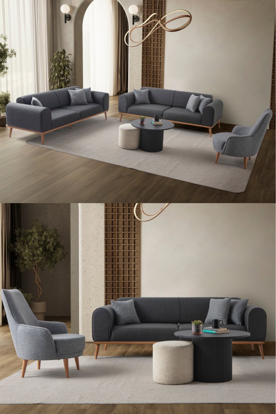 30833b7f0b6db5fd88d7b99fd3c896d0 EDSY HOME Rebull 3+3+1 Koltuk Takımı Antrasit - Görsel 1