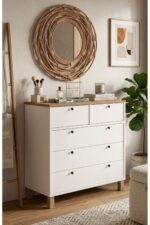 Yurudesign Nord Şifonyer 5 Çekmece Ahşap Ayaklı Sepet-Beyaz ND3-SW - Görsel 2