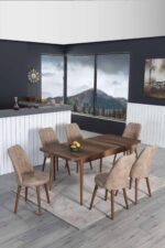 Lion 6 Kişilik Açılır Masa Sandalye Takımı Mutfak Masası Takımı Salon Masası Yemek Masası Masa Takımı - Görsel 8