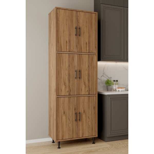AEKA AE-3015 Mercan Atlantik Çam 6 Kapaklı Çok Amaçlı Dolap Raflı Mutfak Kiler Banyo 195*63*35 Çok Amaçlı Dolap