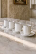 Kitchen Life Özel Tasarım Gümüş 12 Parça 6 Kişilik Çizgili Kahve Fincan Takımı 100 ml - Kahve Fincan Seti - Görsel 3