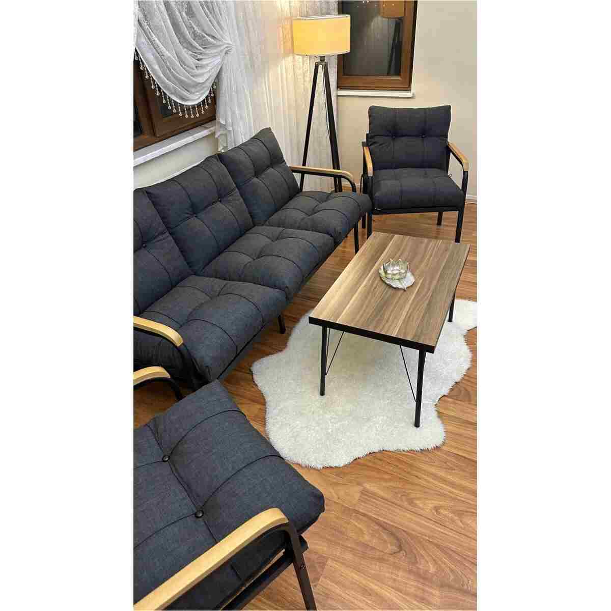 Modern Style Home Modern Sarıyer Balkon, Bahçe, Cafe - Metal Kanepe Koltuk Takımı - 3 1 1 Sehpa - Görsel 5