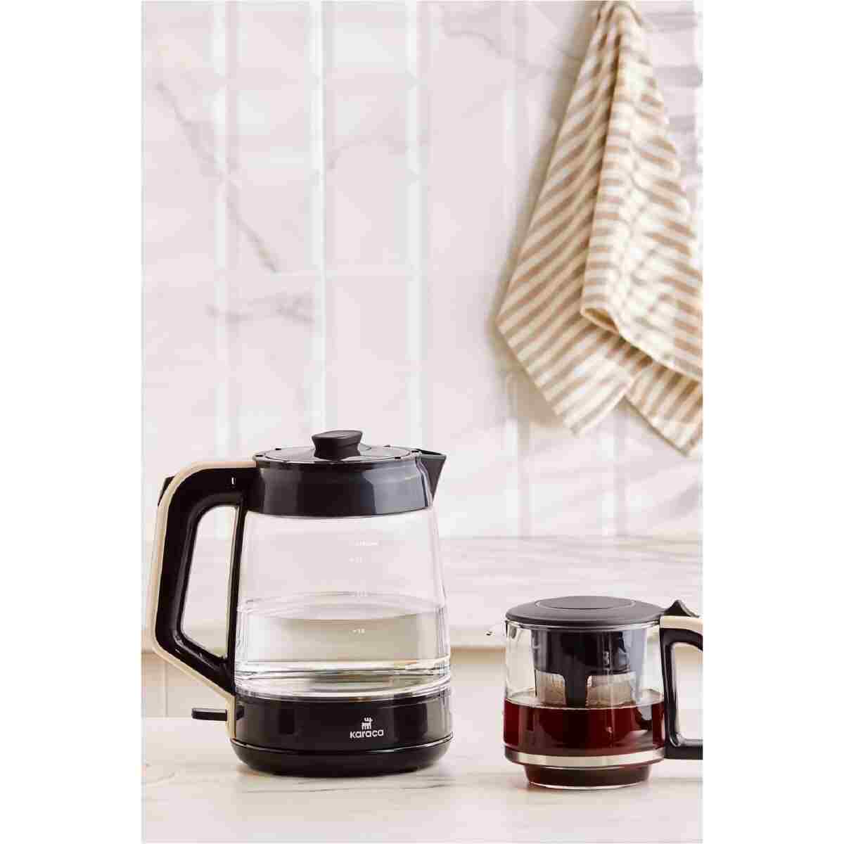 Karaca Glass Tea Xl 2 In 1 Cam Su Isıtıcı & Çay Makinesi Krem - Görsel 2