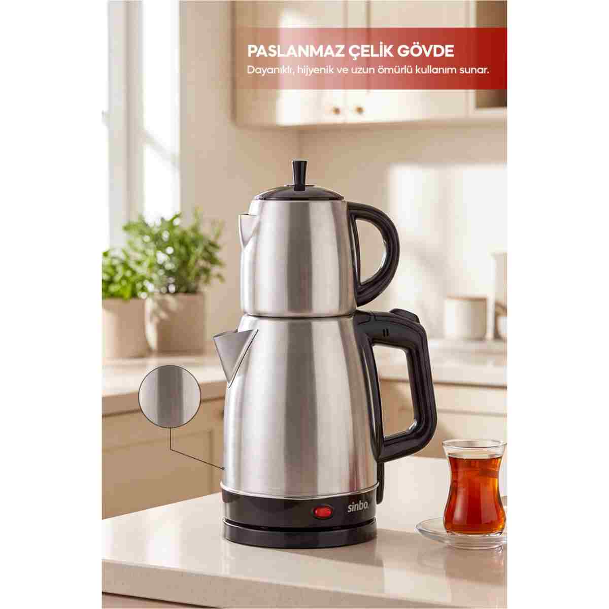Sinbo STM-5827 2’si 1 Arada Paslanmaz Çelik Çay Makinesi ve Su Isıtıcı Kettle - Görsel 9