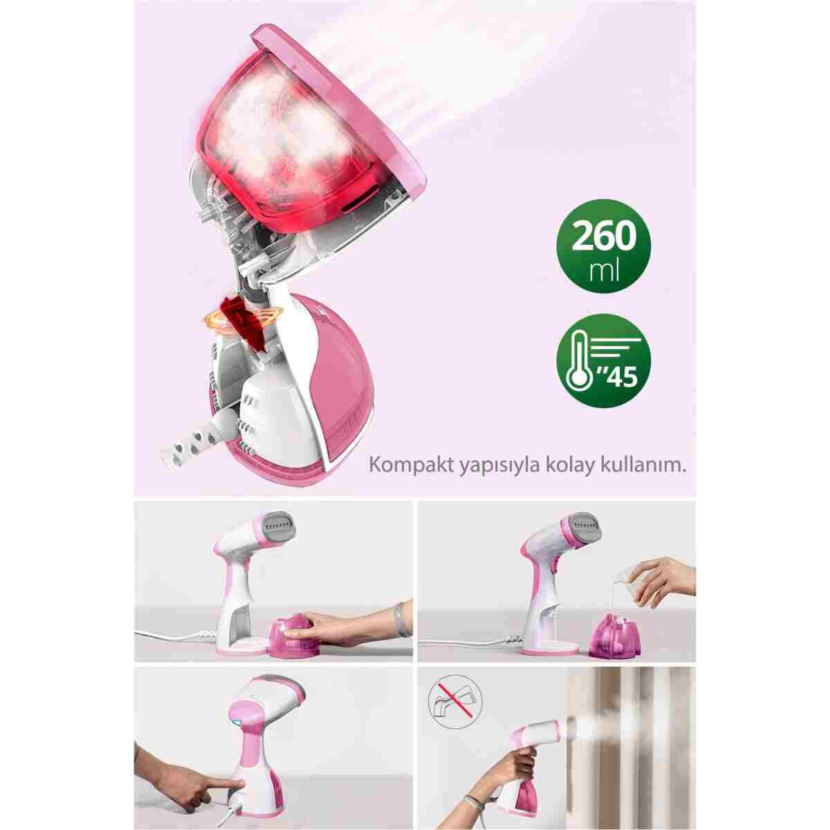 Kiwi Ksı 6450 Portatif Buharlı Kırışık Giderici Dikey Ütü 1200w - Pembe - Görsel 5