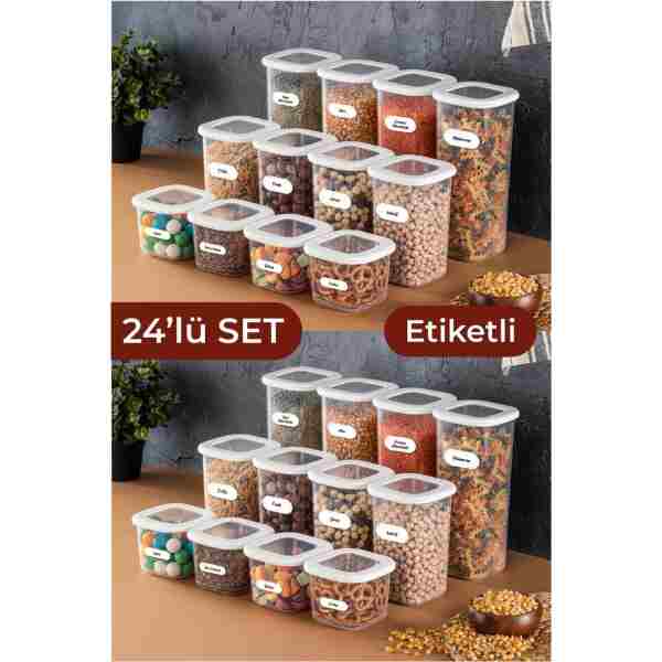 Vienev Foly Etiketli Kare Erzak Saklama Kabı 24'lü Set 8x(0,55 LİTRE, 1,2 LİTRE, 1,75 LİTRE) Beyaz
