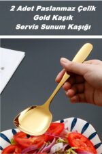 Kitchen Beauty Pratik 2 ADET Paslanmaz Gold Çelik Lüx Servis Salata Kaşığı Spatula Çelik Yemek Servis Kaşığı 21cm - Görsel 3