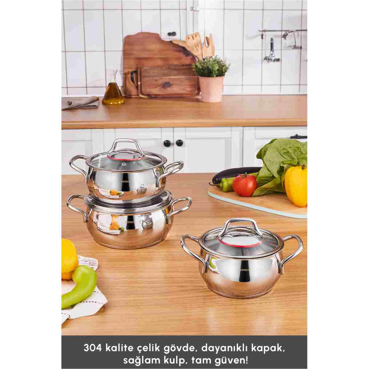 Karaca Emirgan İndüksiyon Tabanlı 6 Parça Çelik Midi Set - Görsel 12