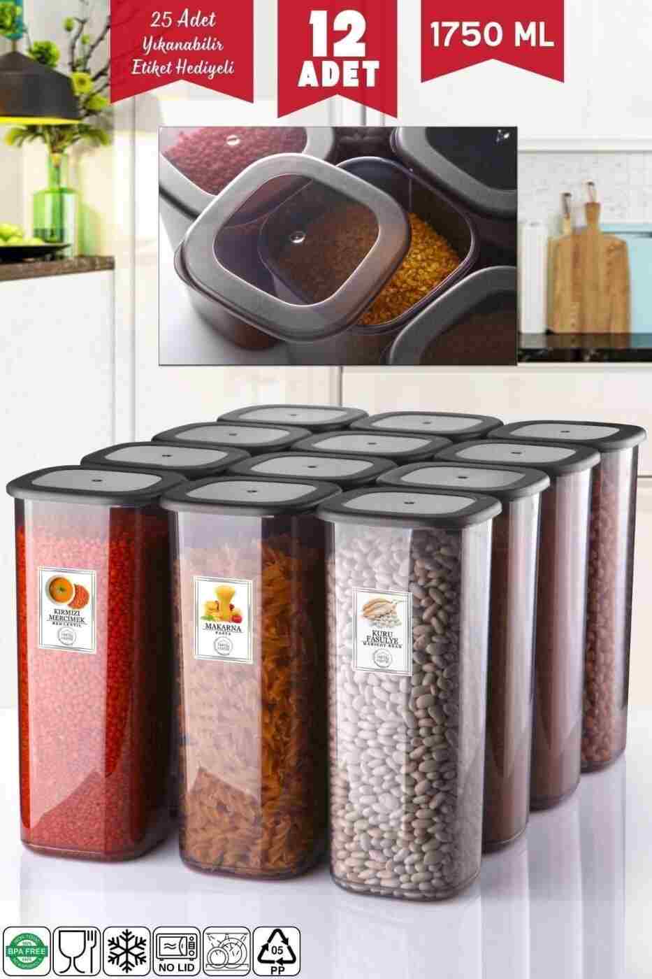 32fa088763fb6dfffba41759e74589d5 Nandy Home Etiketli 12 Adet 1750 Ml Ekonomik Kırılmaz Antrasit Saklama Kabı - Görsel 1