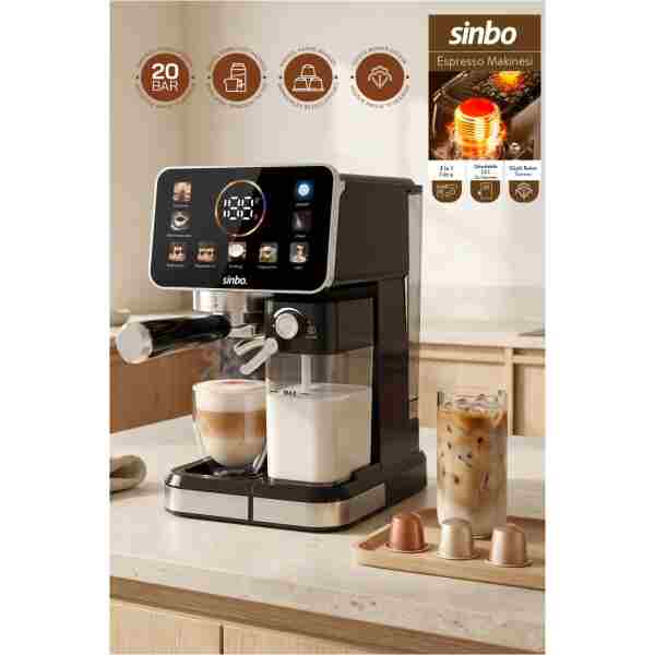 Sinbo SCM-3030Pro Kapsüllü & Toz Kahve Espresso / Cold Brew Makinesi 20 Bar, Dokunmatik Ekran, Süt Hazneli