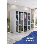 PRADO Easy Çelik Profilli Çift Yandan Raflı Bez Dolap Mega Gri