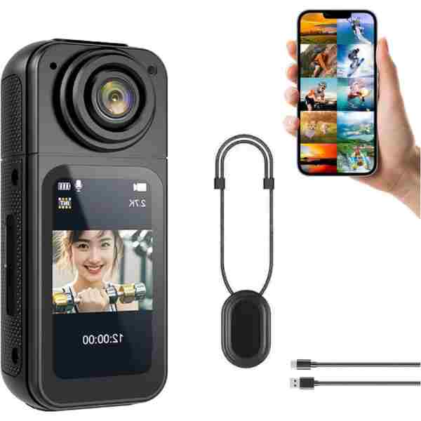 ROBEVE Mini Taşınabilir Aksiyon Kamera – 2.7K Ultra HD, 180° Döner Lens, 1.47″ HD Ekran, Mıknatıslı