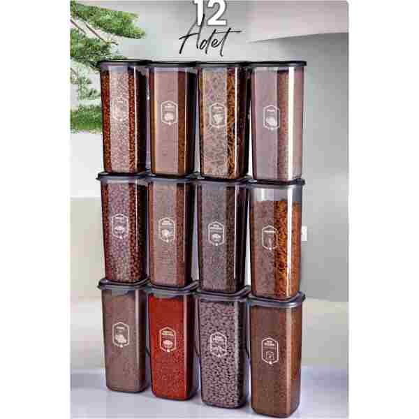 Kitchen Life 12'li Jumbo Boy Etiketli Square Kare Erzak Saklama Kabı Seti 1700 ml - Sert Kapak Büyük Kavanoz