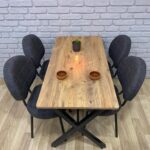 BAMBEDS MOBİLYA Masa Takımı, Yemek Masası, Mutfak Masası, Balkon Masası - 70x110 Çam 4 Sandalye Gri