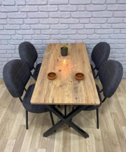 BAMBEDS MOBİLYA Masa Takımı, Yemek Masası, Mutfak Masası, Balkon Masası - 70x110 Çam 4 Sandalye Gri