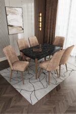 UZMHOME Siyah Mermer Açılır Yemek Mutfak Masa Takımı 6 Sandalyeli - Görsel 5