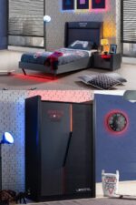 Setay Gamer Ledli Genç Odası - 2 Kapaklı Dolap, Karyola, Komodin